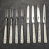 1925 British Vintage White Pearl Shell Handle Sterling Silver Blade Dessert Cutlery 4x2 Set